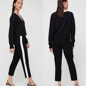 Aritzia Babaton Cohen trousers crop tuxedo stripe black white elastic waist 4